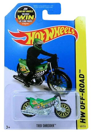Hot Wheels 2015 - Collector # 085/250 - HW Off-Road / HW Moto - Tred Shredder (Dirt Bike) - Satin Green - USA 'WIN' Card