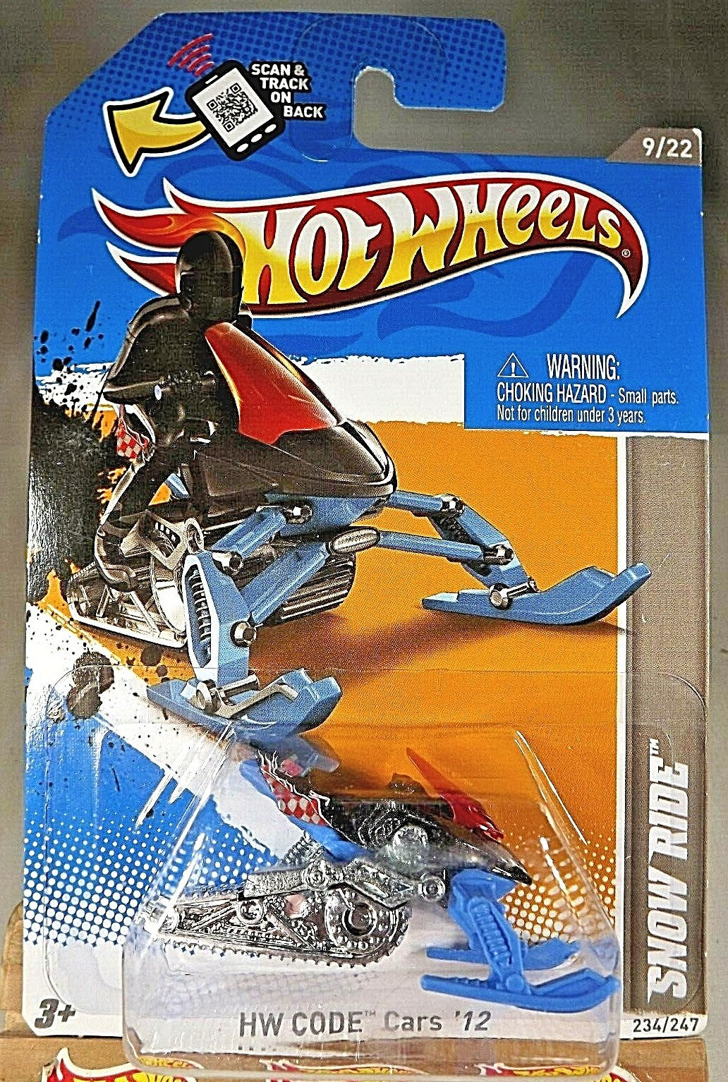Hot Wheels 2012 - Collector # 234/247 - HW Code Cars 9/24 - Snow Ride - Black with Blue Skids - USA Scan & Track Card