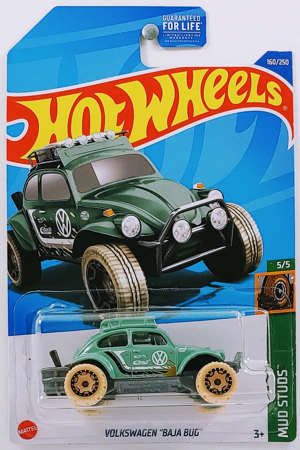 Hot Wheels 2022 - Collector # 160/250 - Mud Studs 5/5 - Volkswagen "Baja Bug" - Pale Green - USA Hot Wheels 2022 - Collector # 160/250 - Mud Studs 5/5 - Volkswagen "Baja Bug" - Pale Green - USA
