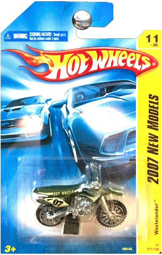 Hot Wheels 2007 - Collector # 011/180 - New Models 11/36 - Wastelander (Dirt Bike, Motorcycle) - Green - Chrome Spoked Wheels - USA Card Molded Blister