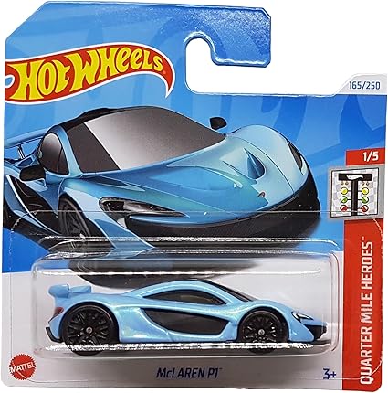 Hot Wheels - McLaren P1 - Quarter Mile Heroes 1/5 - HTB85 - Short Card - Coche deportivo - Azul claro metálico - Mattel 2024 - 1:64