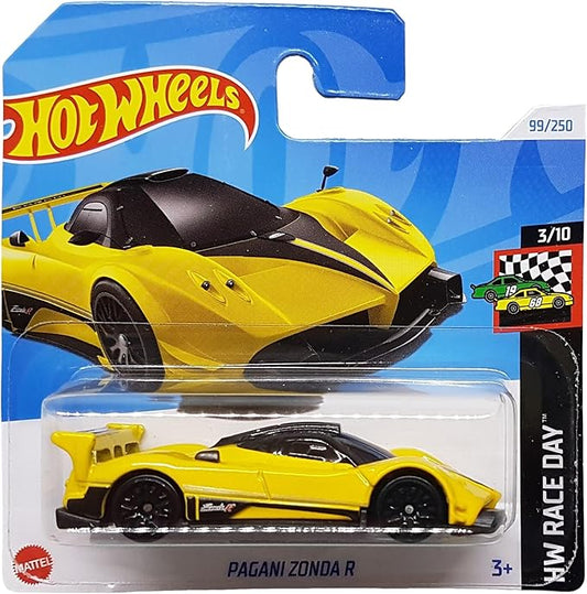 Hot Wheels - Pagani Zonda R - HW Race Day 3/10 - HTD82 - Tarjeta corta - Super deportivo - Amarillo - Mattel 2024-1:64