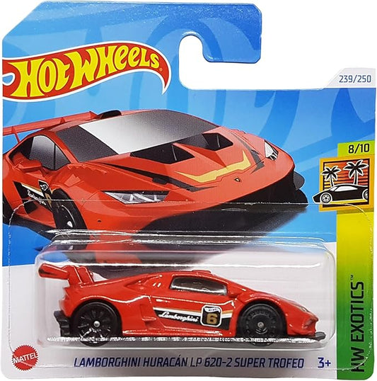 Hot Wheels - Lamborghini Huracan LP 620-2 Super Tropheo - HW Exotics 8/10 - HTC25 - Tarjeta corta - Coche de carreras GT - Rojo oscuro - Mattel 2024 - 1:64