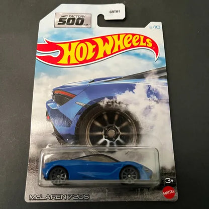 Hot Wheels 2021 - Theme / Factory 500 H.P. # 9/10 - McLaren 720S - Blue - Gray 10 Spoke Wheels - Walmart Exclusive