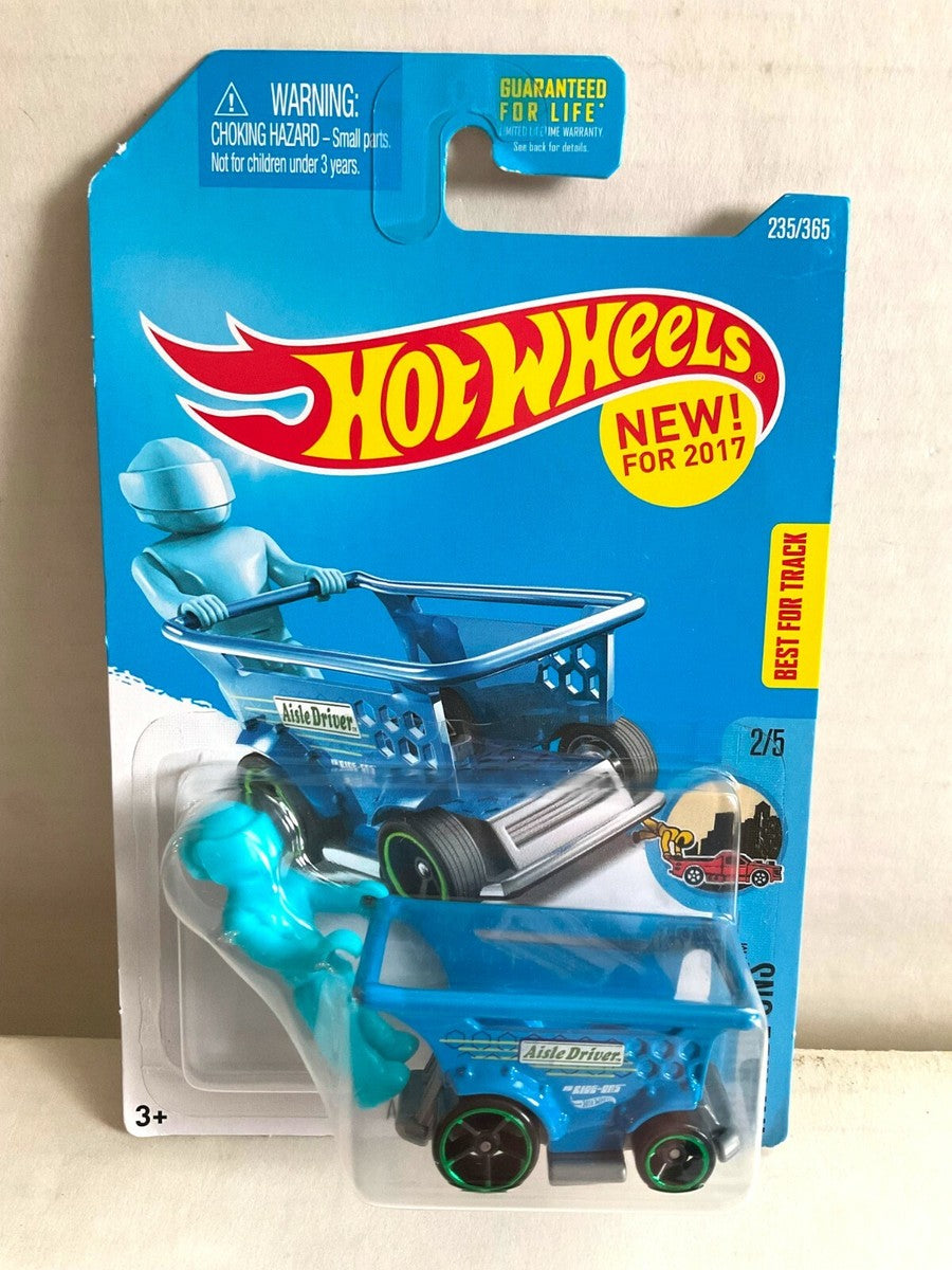 Hot Wheels 2017 - Collector # 235/365 - HW Ride-Ons 2/5 - New Models - Aisle Driver - Blue - Figures can Attach - USA Card